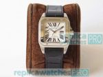 Swiss 7750 Automatic Replica Cartier Santos 100 Watch Black Leather Strap